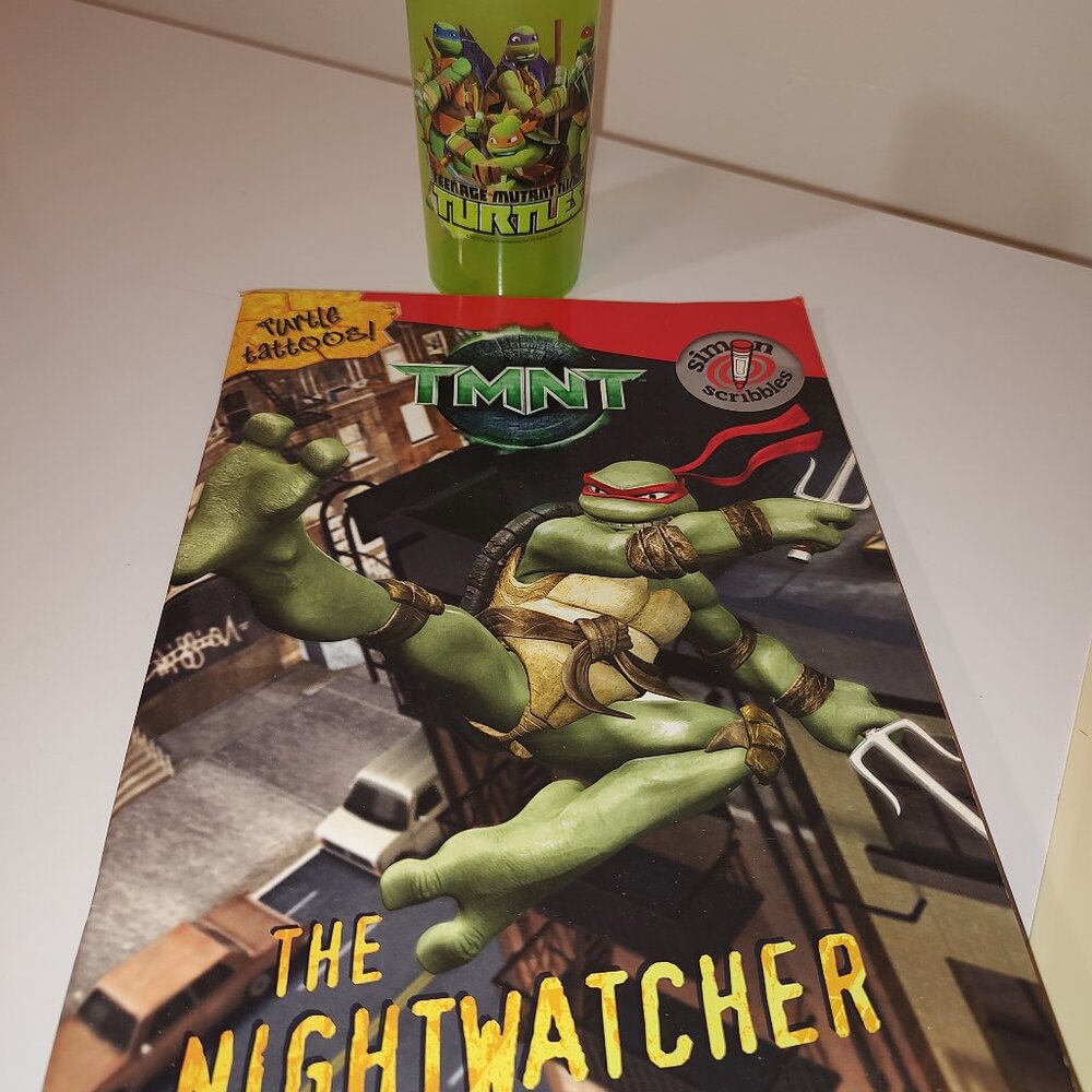 TMNT Tattos The Nightwatcher Activity Book and ZAK Design TMNT 10 oz  Cup AS IS